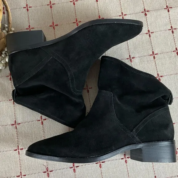Lucky Brand “Lollin” Black Oiled Suede Ankle Boots Slouchy Bootie Size 6.5 New