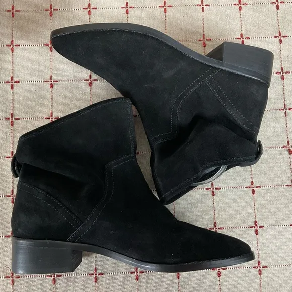 Lucky Brand “Lollin” Black Oiled Suede Ankle Boots Slouchy Bootie Size 6.5 New