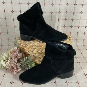 Lucky Brand “Lollin” Black Oiled Suede Ankle Boots Slouchy Bootie Size 6.5 New