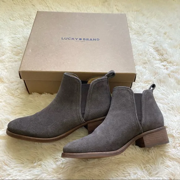 Lucky Brand Pogan Rustic Suede Ankle Booties in Coffee