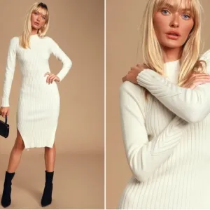 LULU's Chic Sexy  Casual Ribbed Stretch Sweater Midi Dress NWOT