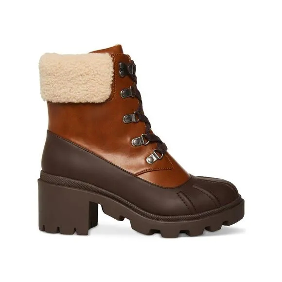 MADDEN GIRL Womens Brown Lug Sole Bubbles Round Toe Block Heel Duck Boots 8 M