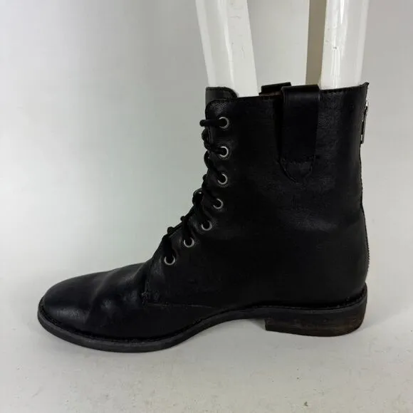 Madewell Ankle Combat Boots Women's 8.5 Black Leather Lace Up Back Zip Round Toe