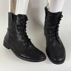 Madewell Ankle Combat Boots Women's 8.5 Black Leather Lace Up Back Zip Round Toe