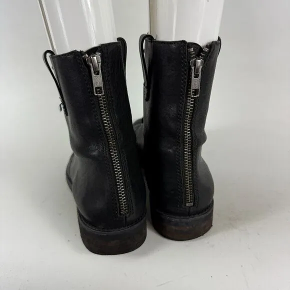 Madewell Ankle Combat Boots Women's 8.5 Black Leather Lace Up Back Zip Round Toe