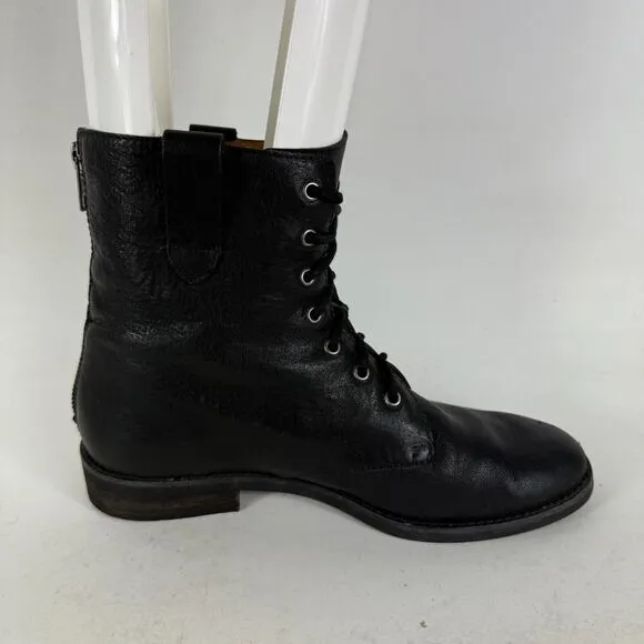 Madewell Ankle Combat Boots Women's 8.5 Black Leather Lace Up Back Zip Round Toe
