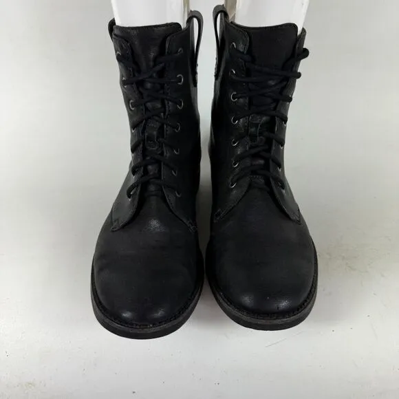 Madewell Ankle Combat Boots Women's 8.5 Black Leather Lace Up Back Zip Round Toe