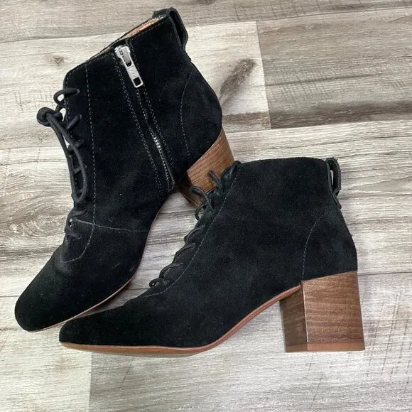 Madewell The Amilia Lace Up Block Stack Heel Boots Black Women’s Size 7