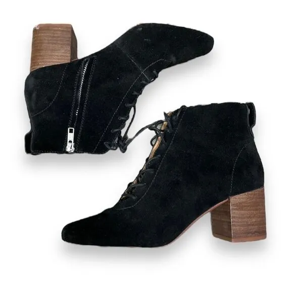 Madewell The Amilia Lace Up Block Stack Heel Boots Black Women’s Size 7