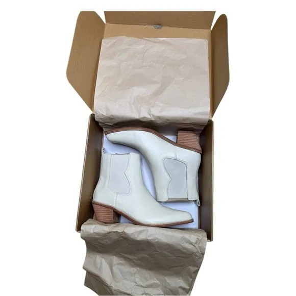 Madewell The Watkin Western Chelsea Ankle Boots 7 M Parchment NWT