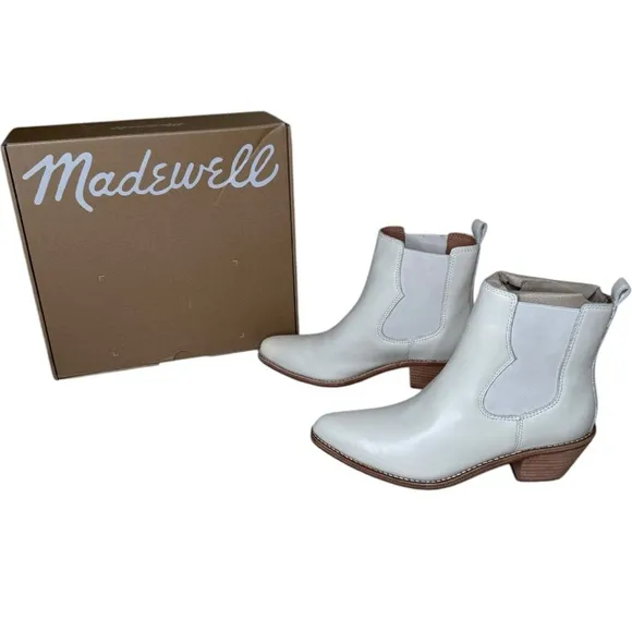 Madewell The Watkin Western Chelsea Ankle Boots 7 M Parchment NWT