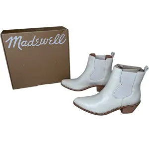 Madewell The Watkin Western Chelsea Ankle Boots 7 M Parchment NWT