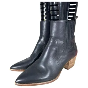 Madewell The Western Ankle Boots Booties Black Leather Pointed Toe Heel Size 10