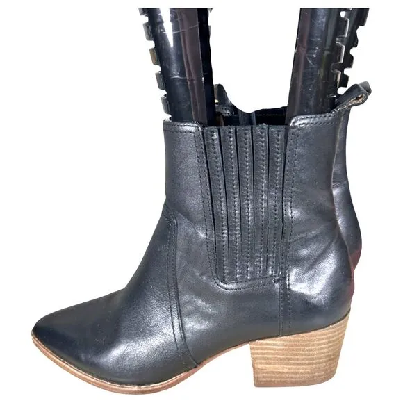 Madewell The Western Ankle Boots Booties Black Leather Pointed Toe Heel Size 10