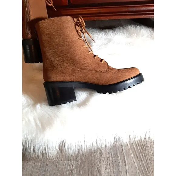 Madewell Women's Size 8.5 The Bradley Lace-Up Lugsole Boot Camel Color