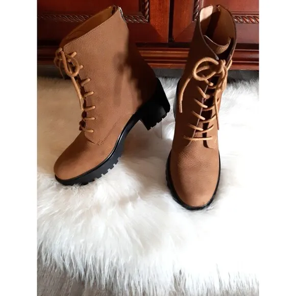 Madewell Women's Size 8.5 The Bradley Lace-Up Lugsole Boot Camel Color
