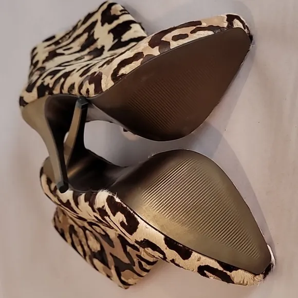 MADISON HARDING LEATHER ANKLE BOOTS - SZ 7 ~ Leopard Print