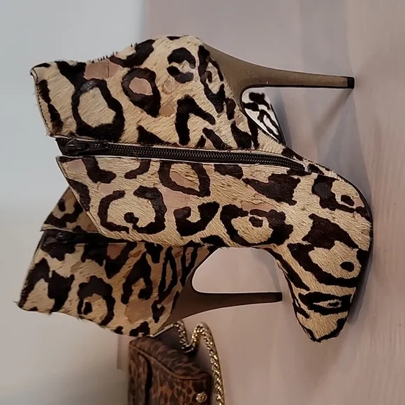 MADISON HARDING LEATHER ANKLE BOOTS - SZ 7 ~ Leopard Print