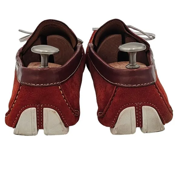 Magnanni Driving Loafers Men's 10.5M Red White Suede Leather Dress Casual Shoes