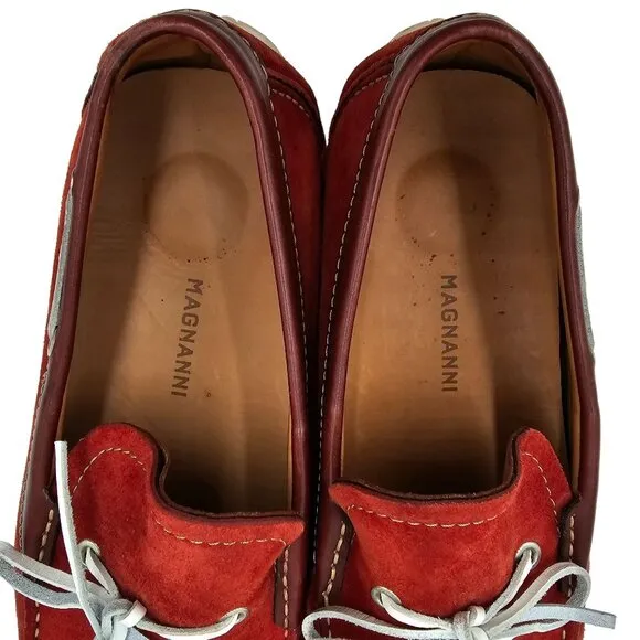 Magnanni Driving Loafers Men's 10.5M Red White Suede Leather Dress Casual Shoes