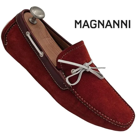 Magnanni Driving Loafers Men's 10.5M Red White Suede Leather Dress Casual Shoes