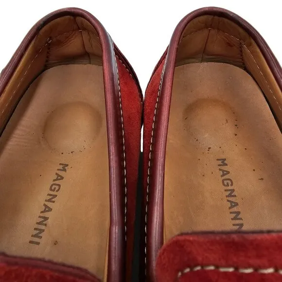 Magnanni Driving Loafers Men's 10.5M Red White Suede Leather Dress Casual Shoes