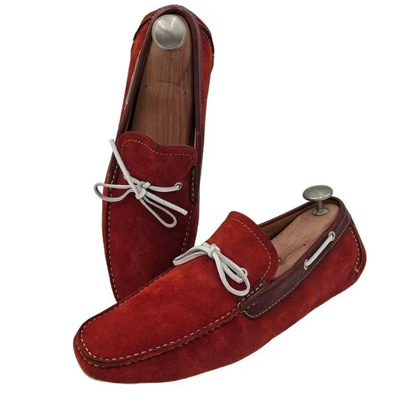Magnanni Driving Loafers Men's 10.5M Red White Suede Leather Dress Casual Shoes
