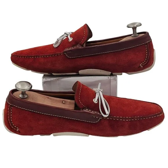 Magnanni Driving Loafers Men's 10.5M Red White Suede Leather Dress Casual Shoes