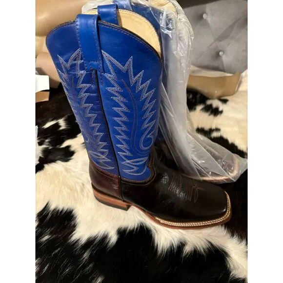 Man’s western cowboy boots real leather Size 8.5 Festival stagecoach blue