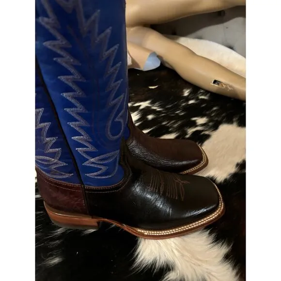 Man’s western cowboy boots real leather Size 8.5 Festival stagecoach blue