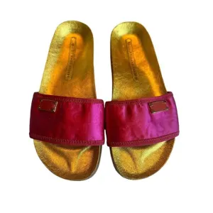 Marc By Marc Jacobs Logo Tag‎ Slides Metallic Pink Sandals Shoes Sz 8 #S46-8