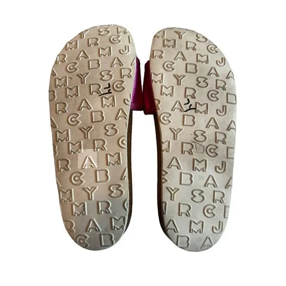 Marc By Marc Jacobs Logo Tag‎ Slides Metallic Pink Sandals Shoes Sz 8 #S46-8