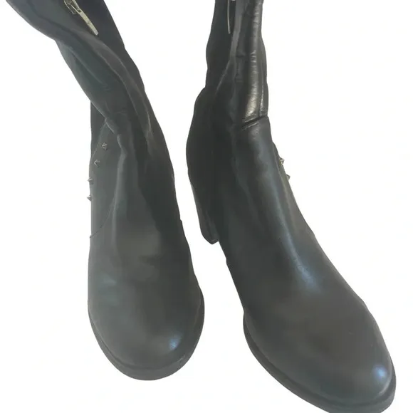 Marc Fischer Lapsure Black Leather Textile Studded Over Knee Boots Size 6