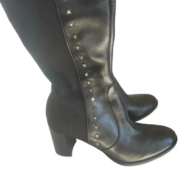 Marc Fischer Lapsure Black Leather Textile Studded Over Knee Boots Size 6