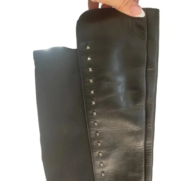 Marc Fischer Lapsure Black Leather Textile Studded Over Knee Boots Size 6