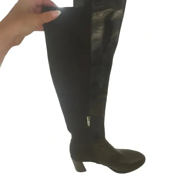 Marc Fischer Lapsure Black Leather Textile Studded Over Knee Boots Size 6