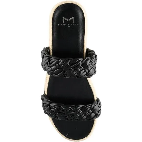 Marc Fisher Jaimee Espadrille Open Toe Slide Sandal Shoes Flats Black 6.5 NEW