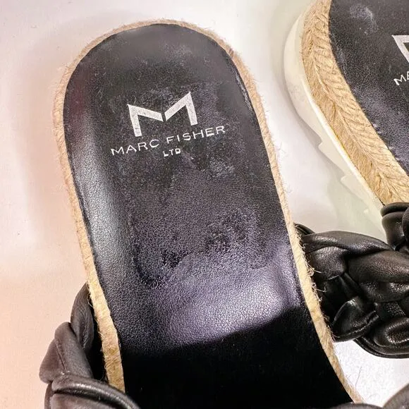 Marc Fisher Jaimee Espadrille Open Toe Slide Sandal Shoes Flats Black 6.5 NEW