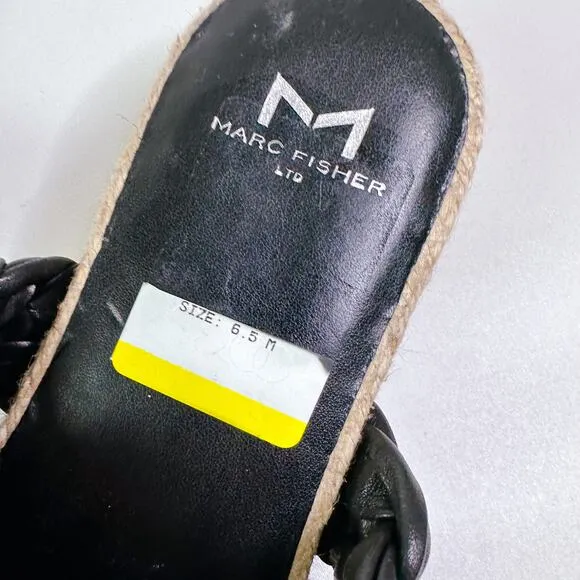Marc Fisher Jaimee Espadrille Open Toe Slide Sandal Shoes Flats Black 6.5 NEW
