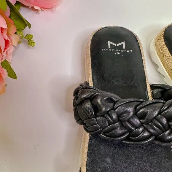 Marc Fisher Jaimee Espadrille Open Toe Slide Sandal Shoes Flats Black 6.5 NEW