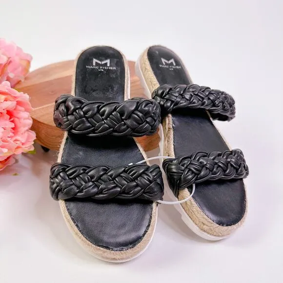Marc Fisher Jaimee Espadrille Open Toe Slide Sandal Shoes Flats Black 6.5 NEW