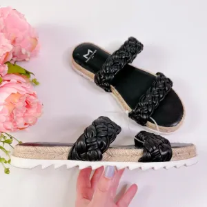 Marc Fisher Jaimee Espadrille Open Toe Slide Sandal Shoes Flats Black 6.5 NEW