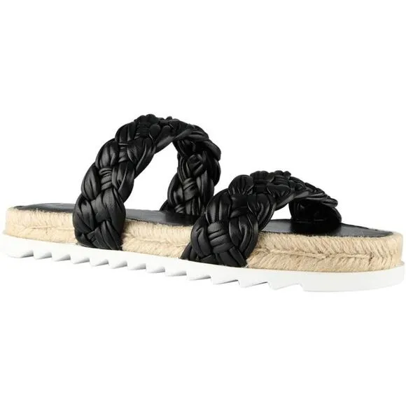 Marc Fisher Jaimee Espadrille Open Toe Slide Sandal Shoes Flats Black 6.5 NEW