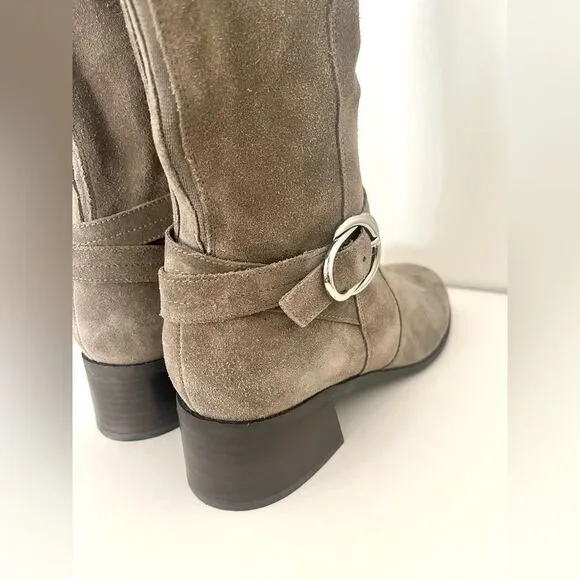 Marc Fisher Wide Calf Croc Embossed Knee High Side Zip Suede Boots Taupe 9, NWOB