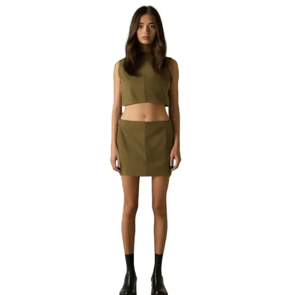MARC O’POLO Swedish German Organic Cotton Mini Skirt Earthy Moss Green Brown L