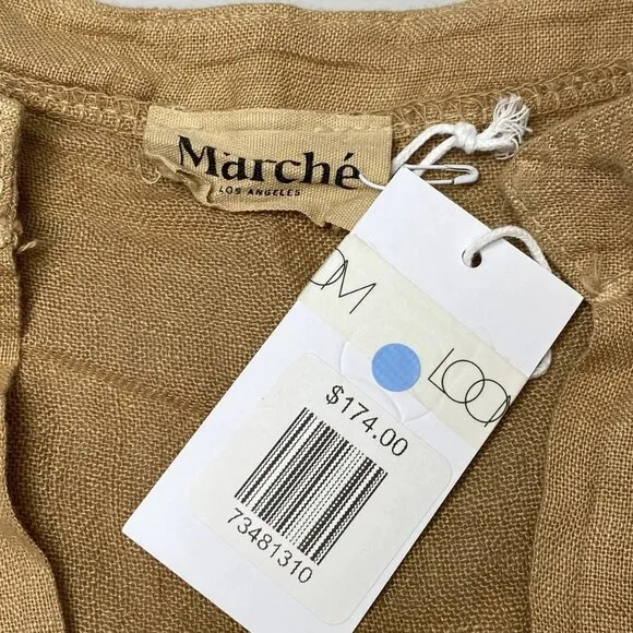 Marche Women’s Maxine Caftan Tunic Dress Camello Beige Linen OS – NWT