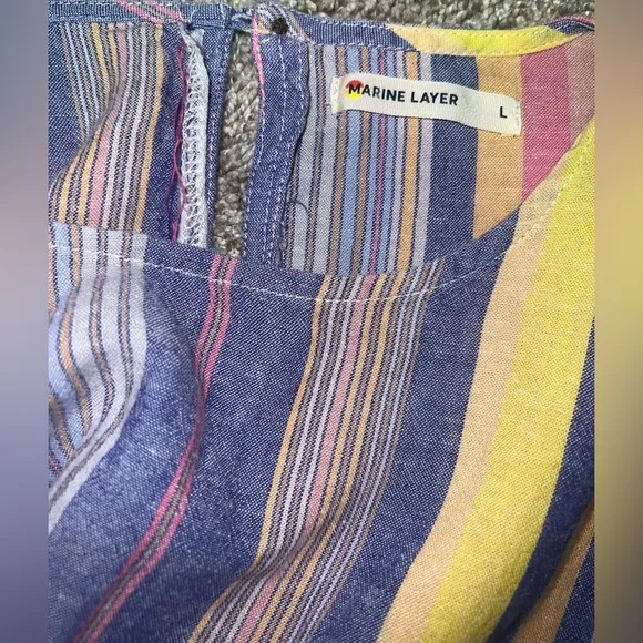 Marine Layer Laney Mini Dress Blue Variegated Stripe Size Large