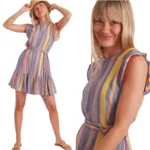 Marine Layer Laney Mini Dress Blue Variegated Stripe Size Large