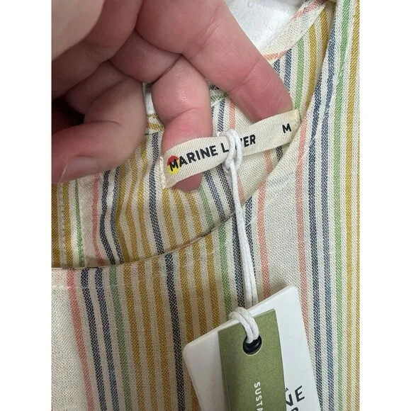 Marine Layer Sz M Laney Mini Dress Beachy Stripe Linen Blend Sleeveless Rainbow