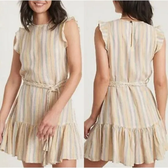 Marine Layer Sz M Laney Mini Dress Beachy Stripe Linen Blend Sleeveless Rainbow